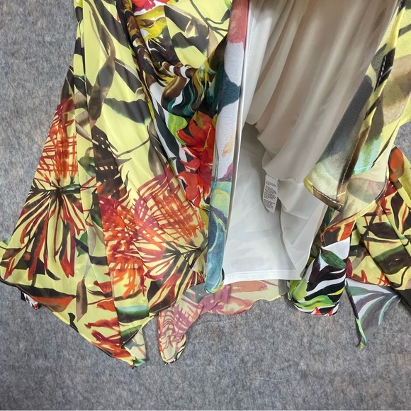 Chico's Asymmetrical Midi Tropical Floral Flowy Handkerchief Hem Skirt - Sz 16 - Picture 7 of 10